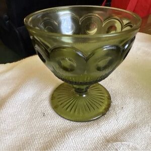 Olive Green Pressed Glass Dessert Compote - Classic Footed Bowl